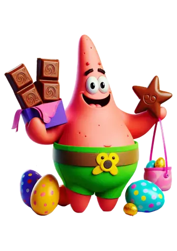 Patrick Estrela com Barra de Chocolate e Ovos PNG