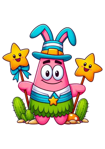 Patrick Estrela Coelhinho com Estrelas Fofas PNG