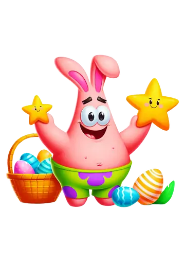 Patrick Estrela Coelhinho com Cesta e Estrelas PNG