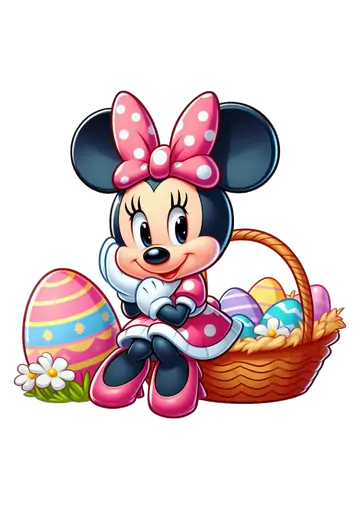 Minnie Mouse Sentada na Cesta PNG