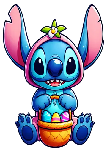 Stitch Coelhinho da Páscoa com Cesta de Ovos PNG