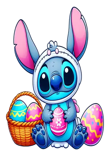 Stitch com Ovos e Cesta de Páscoa PNG