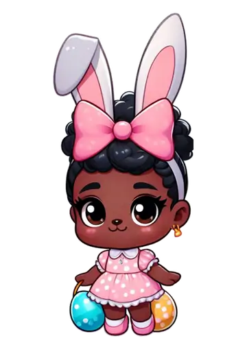 Menina Negra com Fantasia de Coelho e Ovos PNG