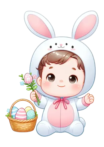 Bebê Coelhinho com Cesta de Ovos PNG