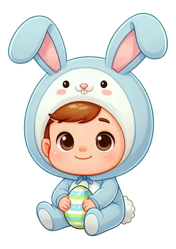 Bebê com Fantasia Azul de Coelhinho e Ovo PNG