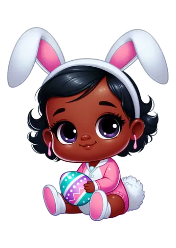 Bebê Menina Sentada com Orelhas de Coelho PNG