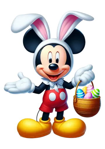 Mickey Mouse com Orelhas de Coelho e Cesta PNG