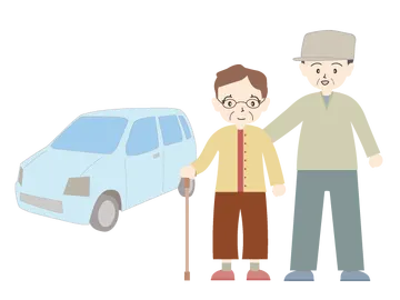 Casal de Idosos e Carro PNG