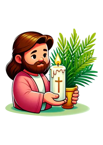 Jesus com Vela e Ramos PNG