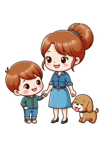 Mae e Filho com Cachorrinho PNG