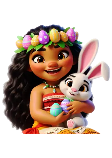Moana com Coelhinho e Ovos de Pascoa PNG