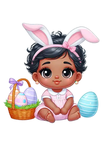 Menina Fofinha com Orelhas de Coelhinho e Ovos PNG