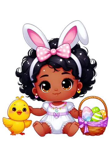 Menina com Orelhas de Coelho e Pintinho Amarelo PNG