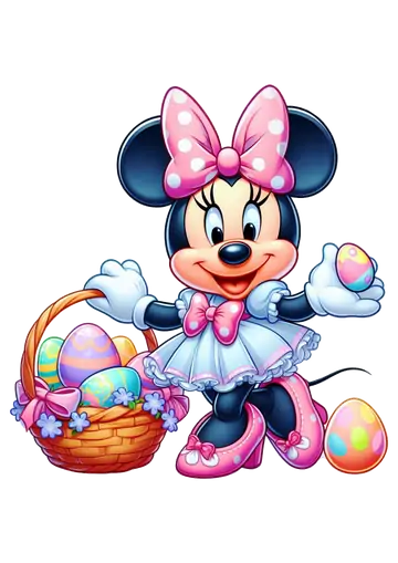 Minnie Mouse Azul com Cesta de Páscoa PNG