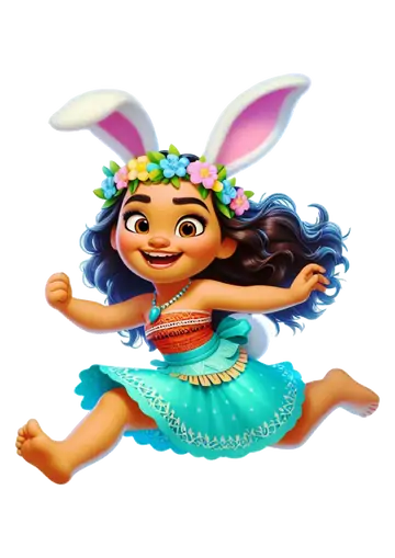 Moana com Saia Azul e Orelhas PNG