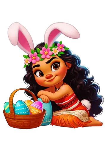 Moana Baby Sentada com Cesta de Páscoa PNG