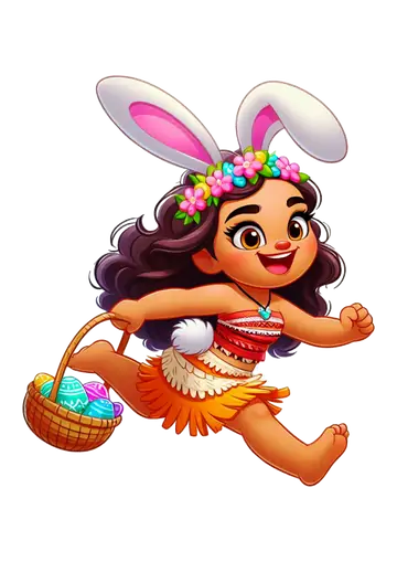 Moana Baby Correndo com Cesta de Páscoa PNG