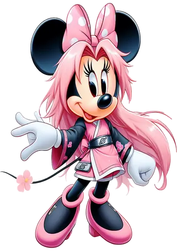 Minnie Mouse Ninja Cabelo Rosa PNG