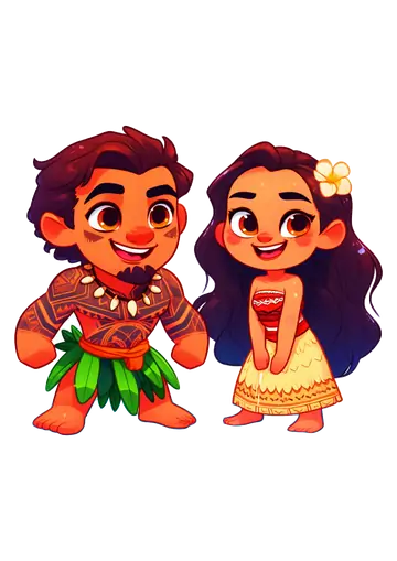 Moana e Maui Estilo Chibi PNG