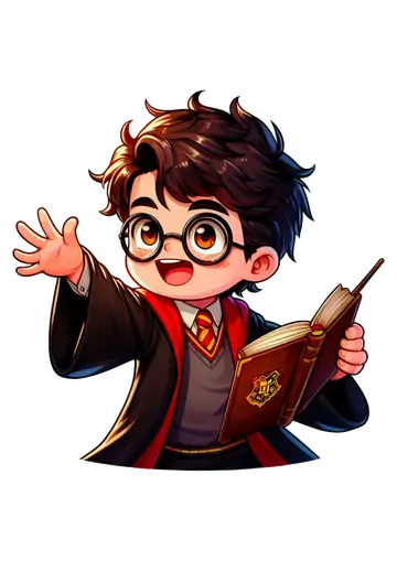 Harry Potter Chibi com Livro Mágico PNG