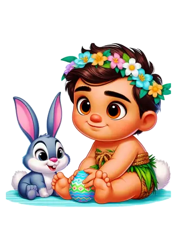 Moana Bebê com Coelhinho da Páscoa PNG