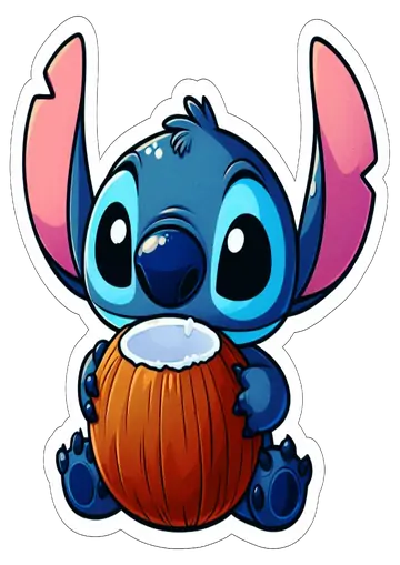 Stitch Comendo Coco Tropical PNG