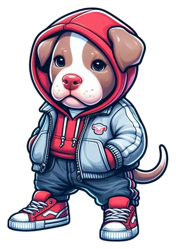 Filhote Pitbull Estiloso de Capuz Vermelho PNG