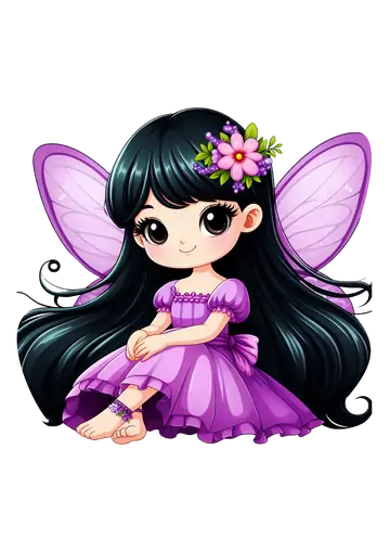Linda Fadinha com Cabelos Longos e Flores PNG