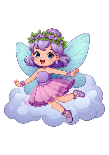 Fadinha Lilas Sentada na Nuvem PNG