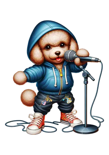 Cachorrinho Poodle Rapper com Microfone PNG