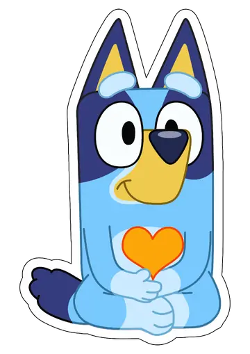 Bluey Segurando Coração Laranja PNG