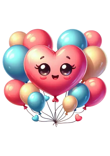 Coração de Balão com Olhos Brilhantes PNG