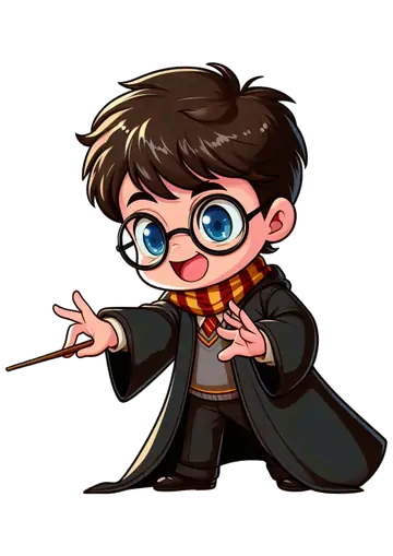Harry Potter Chibi com Varinha PNG