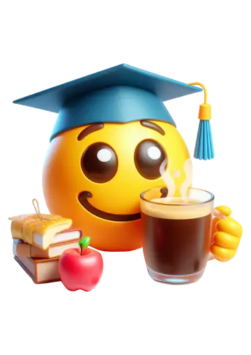 Emoji Formatura com Livros e Café PNG