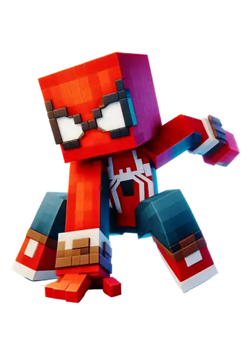 Homem Aranha Estilo Minecraft Agachado PNG