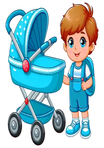 Menino com Carrinho de Bebê Azul PNG