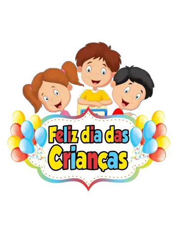 Placa Feliz Dia das Crianças com Balões PNG