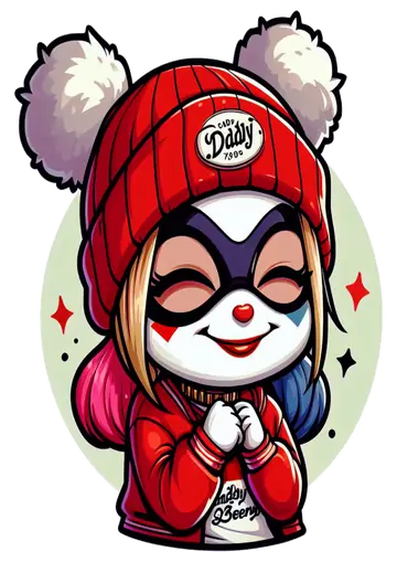 Arlequina Chibi com Touca Vermelha PNG