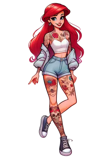 Ariel Pequena Sereia Estilo Tatuada PNG