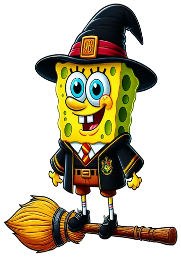 Bob Esponja Bruxo na Vassoura PNG
