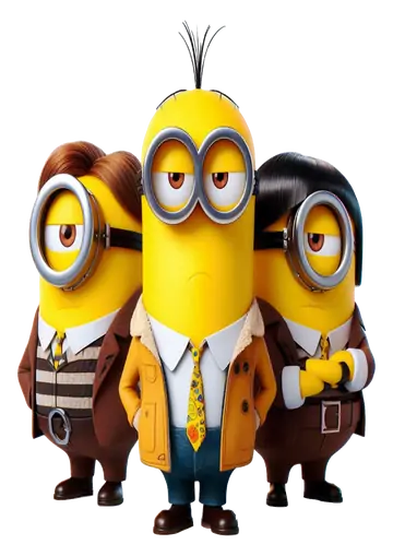 Três Minions De Terno PNG