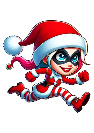 Arlequina Natalina Chibi Correndo PNG