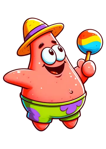 Patrick Estrela com Chapéu e Pirulito PNG