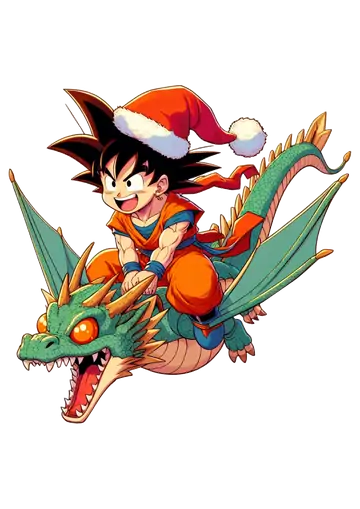 Goku Pequeno Voando em Dragão de Natal PNG