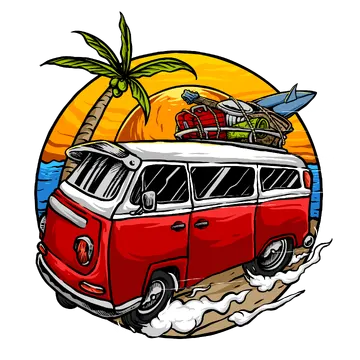 Kombi na Praia com Pôr do Sol PNG