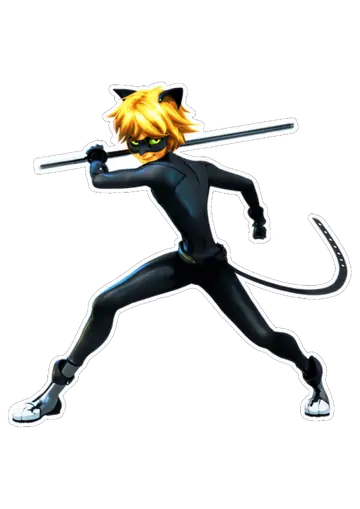 Cat Noir com Bastão em Ação PNG