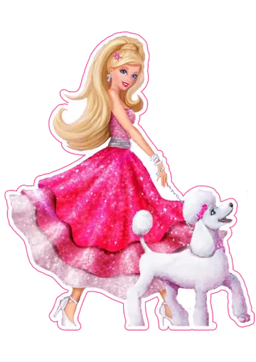 Barbie com Poodle Branco PNG