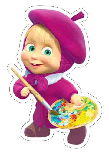 Masha Pintora com Pincel e Paleta PNG