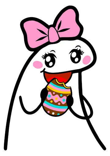 Flork Menina com Laço Rosa Comendo Ovo de Páscoa PNG