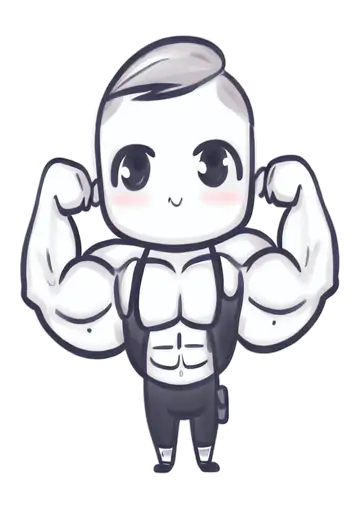 Homem Musculoso Chibi Preto e Branco PNG